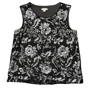 Garnet Hill‎ Women's Sequin Floral Sleeveless Top with Scoop Neck Gray Size M